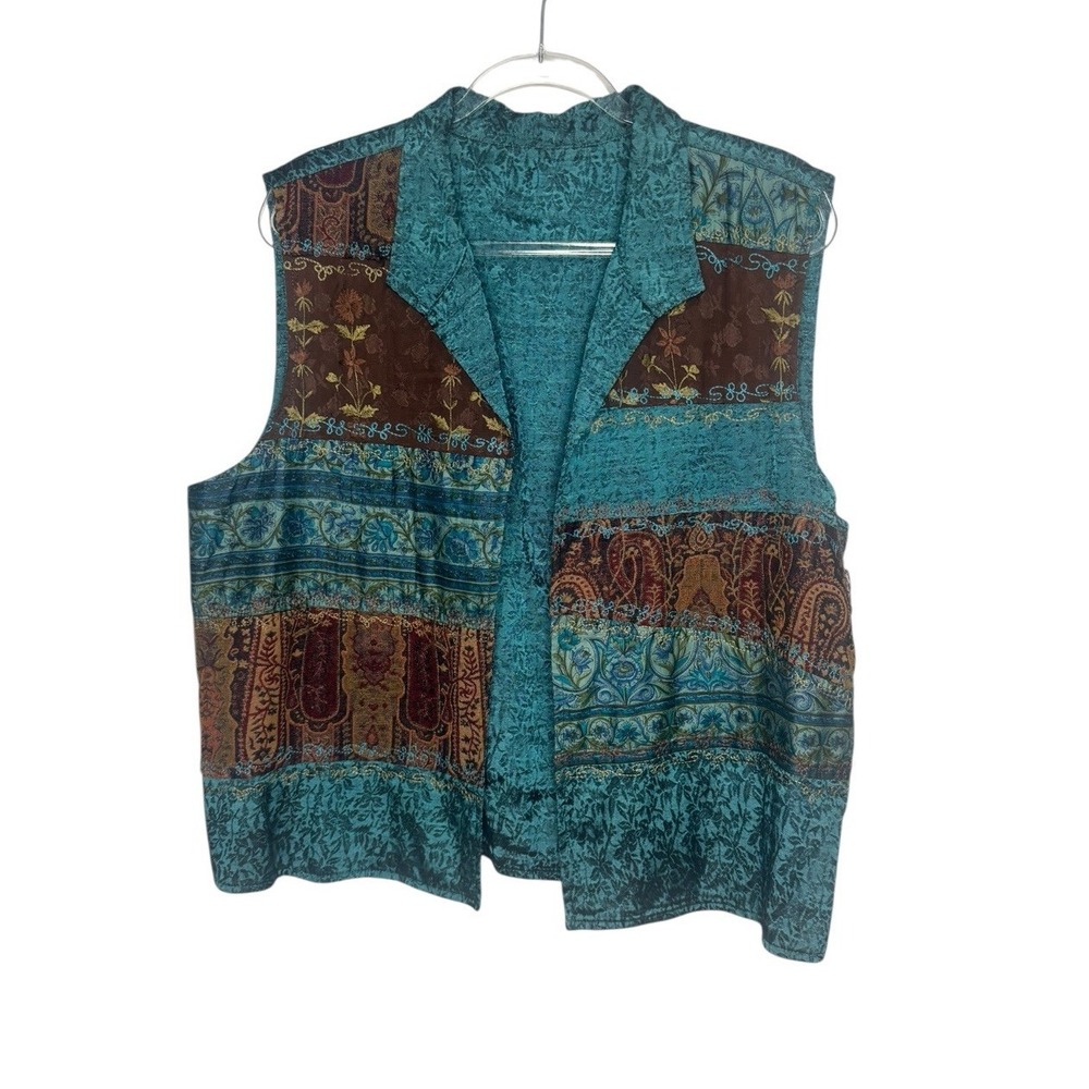 Silk Brocade Patchwork Print Vest Women's Size L Boho Cottagecore Western